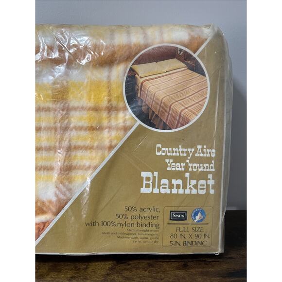VTG NEW Sears Country Aire Year Round FULL Blanket ~ Autumn Spice/Gold Plaid - Picture 2 of 9